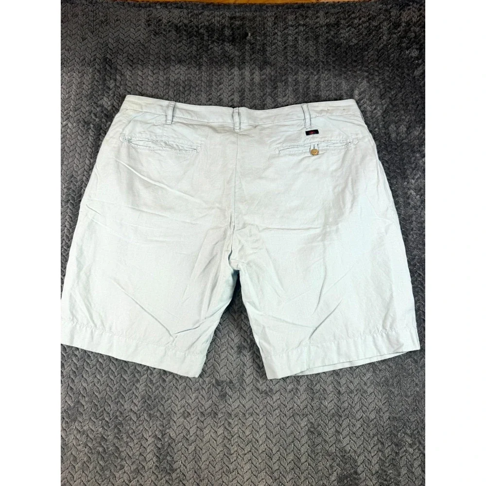 Faherty Brand Chino Shorts Mens 40 Blue Linen Mid Rise Flat Front Sportswear